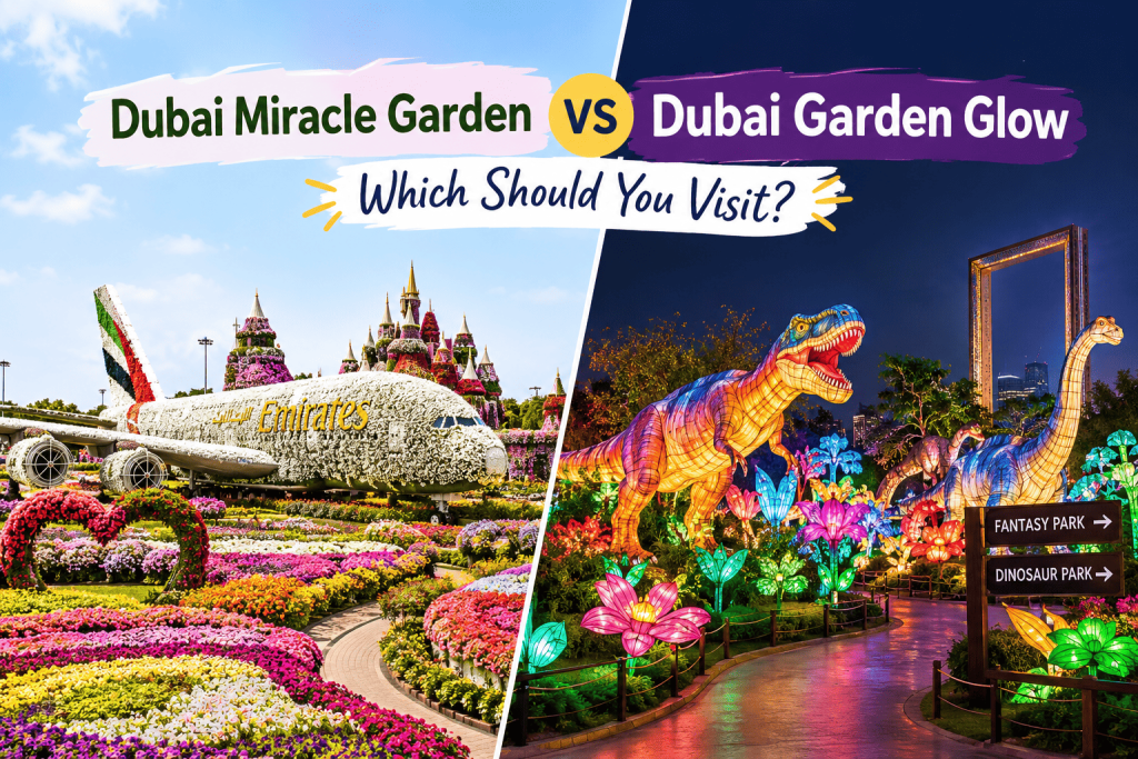 Dubai Miracle Garden vs Dubai Garden Glow: Which Should You Visit?